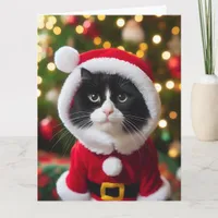 Christmas cat and village scene card