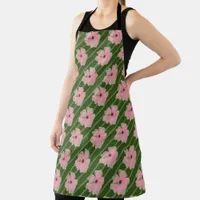 Pink Flowers And Stripes Apron