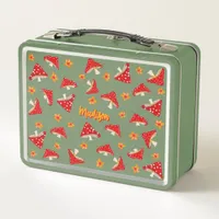 Retro Flower Mushroom Kids Teen Cute Fun Add Name Metal Lunch Box