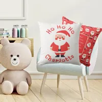 Cute Red Santa Girls Name Throw Pillow