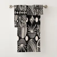 Caribbean Tribal Mudcloth: Black, White, Bath Towel Set