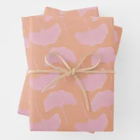 Fun Bright Pink & Orange Textured Gingko Leaves Wrapping Paper Sheets