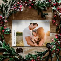 Minimal Modern Retro Frame Photo Foil Holiday Postcard