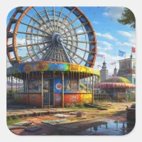 Abandoned Carnival Ferris Wheel Ai art Square Sticker