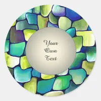 Contemporary Green Pattern - Pearl Circle  Text Classic Round Sticker