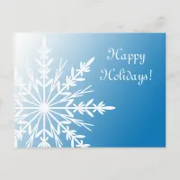 White Winter Snowflake on Blue Happy Holidays Holiday Postcard