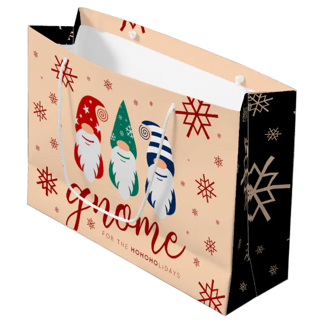 Hygge Christmas Gnome for the Holidays Snowflakes Large Gift Bag