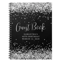 Silver Glitter Black 40th Birthday Guest Notebook