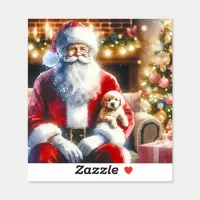 Santa and a Puppy | Vintage Christmas Sticker