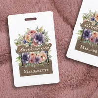 Bridesmaid Retro Rustic Colorful Floral Watercolor Badge