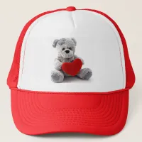 Grey Bear With Heart Trucker Hat