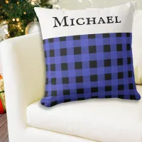 Personalized Name Blue Buffalo Plaid Check Pattern Throw Pillow