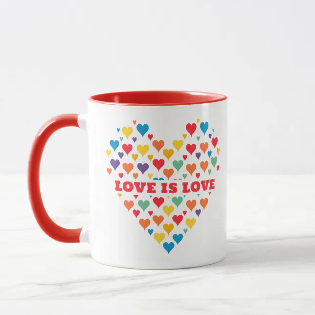 Pride Love is Love Colourful Hearts LGBTQ Coffee Mug