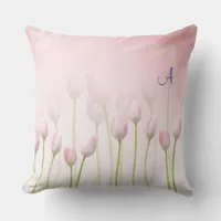 Elegant Pink Tulips Spring Vibe Monogram Pillow