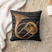 Vintage Horn Musical Instrument Brass Music Decor Throw Pillow