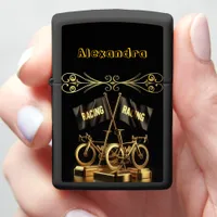 Golden bike flags in a bold display zippo lighter