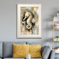 Cream & White Seahorse Abstract  Framed Art