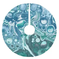 Blue and White Bubbles Fluid Art  Brushed Polyester Tree Skirt