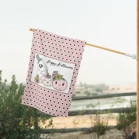 Pink Halloween Whimsical Pumpkins and Boo Garden  House Flag