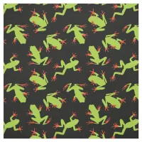 Green Frogs Pattern on Black Fabric