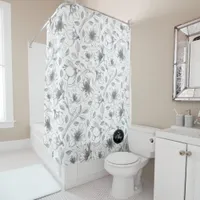 Sketched Floral Outline Pattern Gray/Wht ID939 Shower Curtain