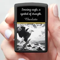 Majestic eagle perched above turbulent ocean waves zippo lighter