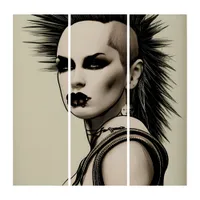 Dystopian Woman Punk Rocker Mohawk and Piercings Triptych