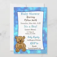 Teddy Bear Blue  Boy Baby Shower Invitations