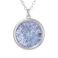 Elegant ice blue mosaic, modern silver plated necklace