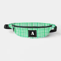 Plaid Pattern Gingham Check Light Green Monogram Fanny Pack