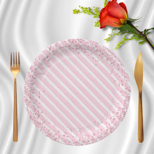 Pink Cocktail Candy Glitter Birthday Paper Plates
