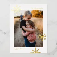 Simple Modern Cute Snowflake Photo    Foil Holiday Postcard