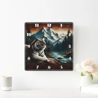 Bengal Tiger Relaxing Near Mountain Stream Square Wall Clock