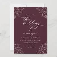 Elegant Vintage Burgundy Wine Wedding Invitation