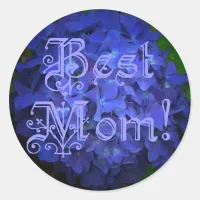 Best Mom with Blue Flower Background Classic Round Sticker