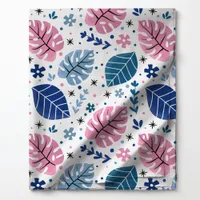 Pink and Blue Tropical Monstera Leaf Pattern Fabric