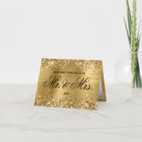 Glittery Gold Foil Photo Our First Christmas Holiday Card