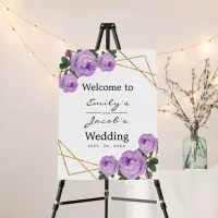 Welcome Wedding Gold Glitter Geo Purple Floral Foam Board