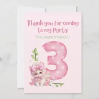 3 Year Old Birthday Party Kitten Theme Thank You Card