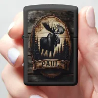 Moose And Forest Wood Sign Zippo Lighter