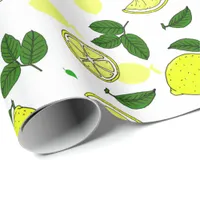 Yellow Lemons and Leaves Hand Illustrated Pattern Wrapping Paper