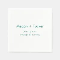 Minimalist Teal Couple Names and Date Wedding Napkins