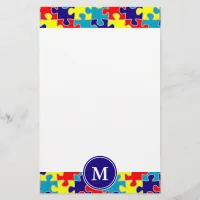 Monogram Autism Awareness Aspergers Puzzle Pattern Stationery