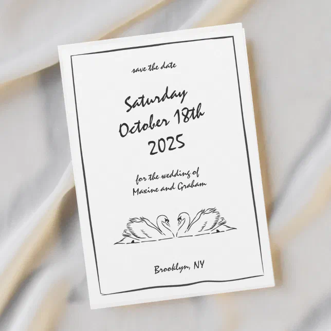 Hand Drawn Border Swan Illustration Doodles Chic Save The Date