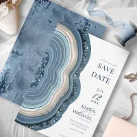 Agate Geode Glitter Wedding Dusty Blue ID647 Save The Date