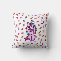 Cute Purple Unicorn and Candy Sprinkles Throw Pillow