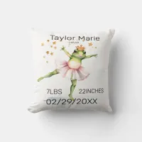  Ballerina Frog Birth Announcement stats Throw Pillow