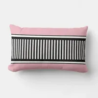 Pink and Black Polka Dot Lines Abstract Lumbar Pillow