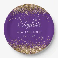 Gold Glitter Royal Purple 40 & Fabulous Paper Plates