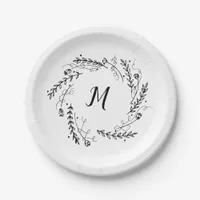 Vintage Floral Wreath Monogram Paper Plates